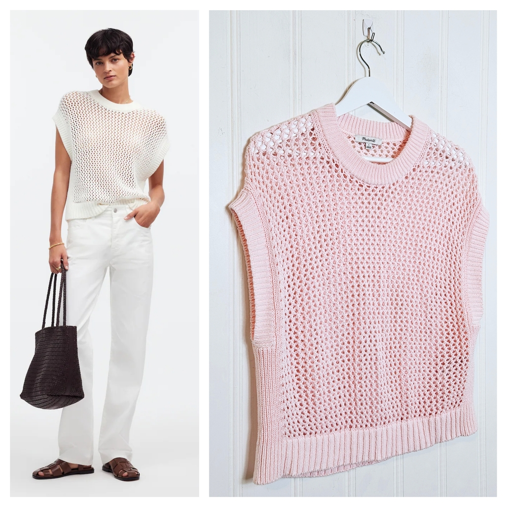 Madewell Pink Open Knit Sweater Tee Sleeveless Cotton Boho Sheer Top S
